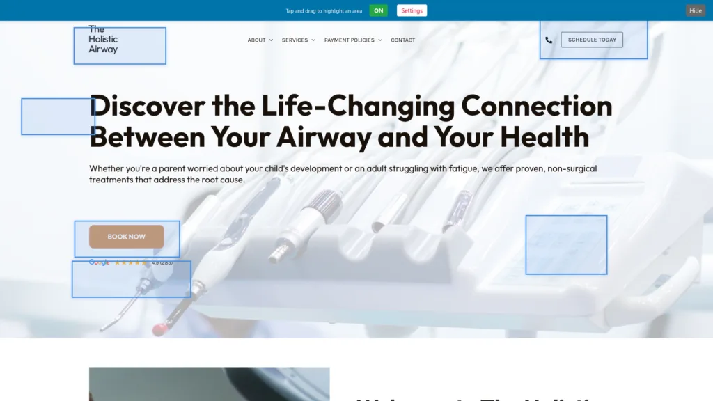 Доработка airway-стоматологического шаблона: 32 страницы за 55 дней — вид на desktop при ширине 1920 px