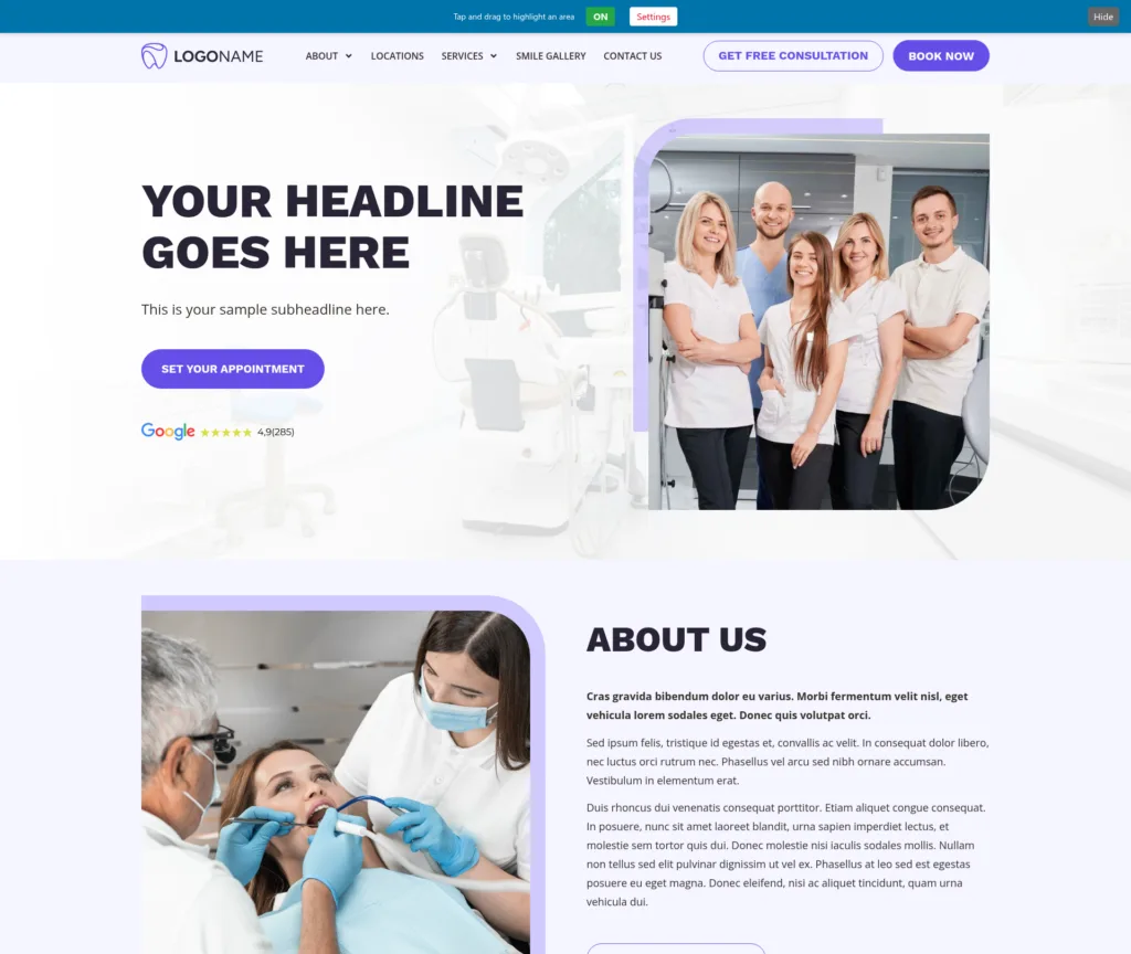 Сборка 7 стоматологических шаблонов WordPress, из Figma в Elementor — 170 часов, 30 дней — Template 7 (desktop)